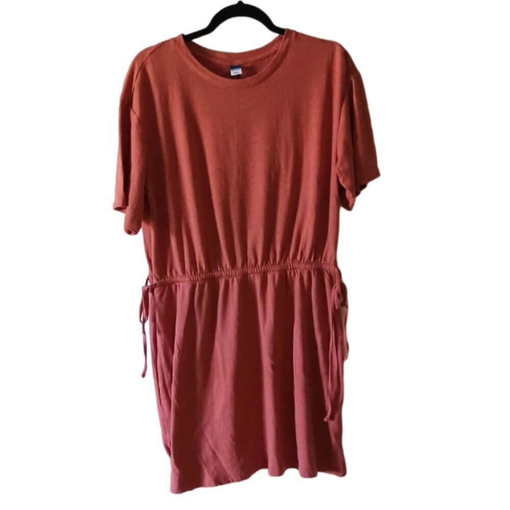 Coral Old Navy T-Shirt Dress with Cinched Drawstrings, Women's Size Large